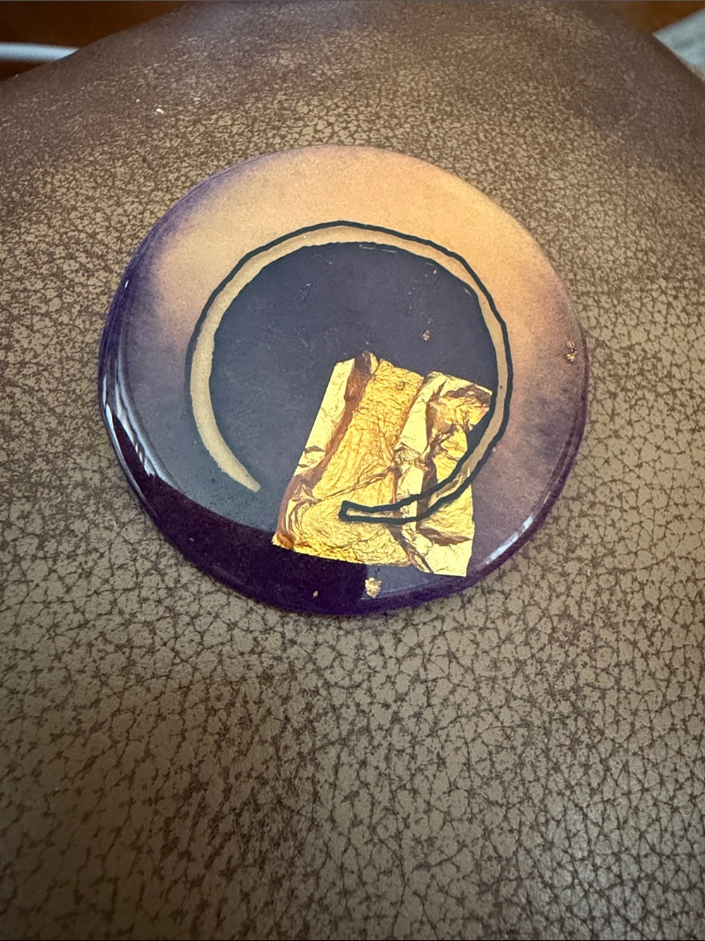 Gold Leaf Accent Purple and Gold Brooch Pin